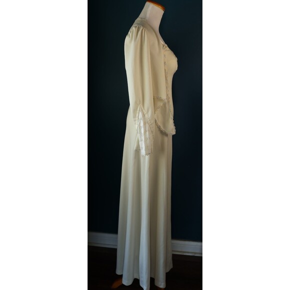 Vintage 70s Empire Waist Cream Maxi Dress Jacket Lace Trim Boho Prairie Bridal - Picture 13 of 16